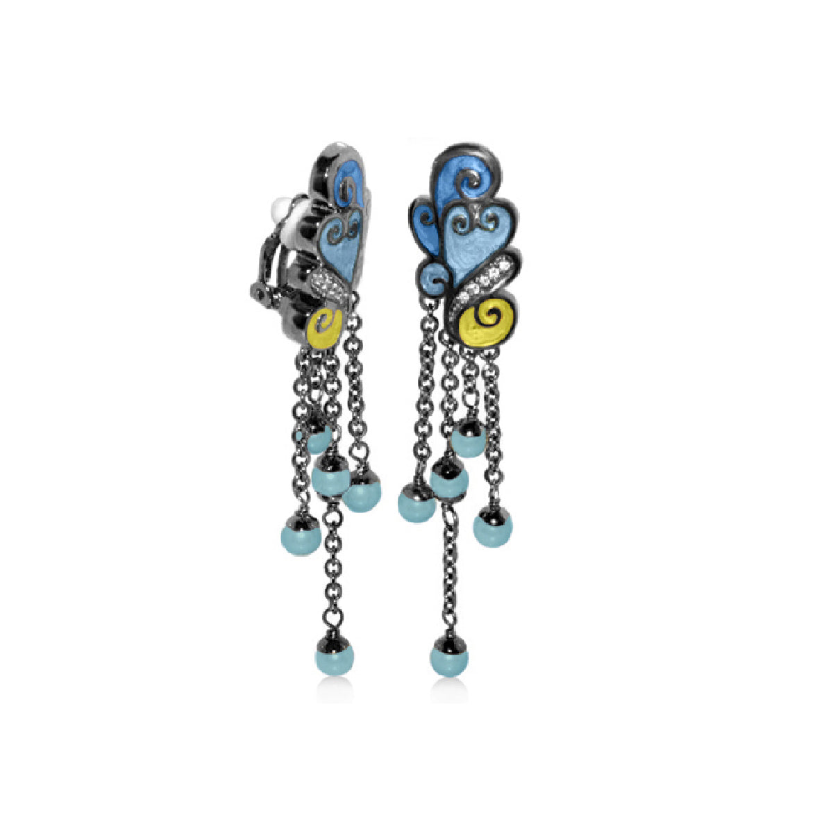 Butterfly earrings with blue enamel, silver chains and turquoise beads by Lauren G Adams on Tampa Home & Garden Store
