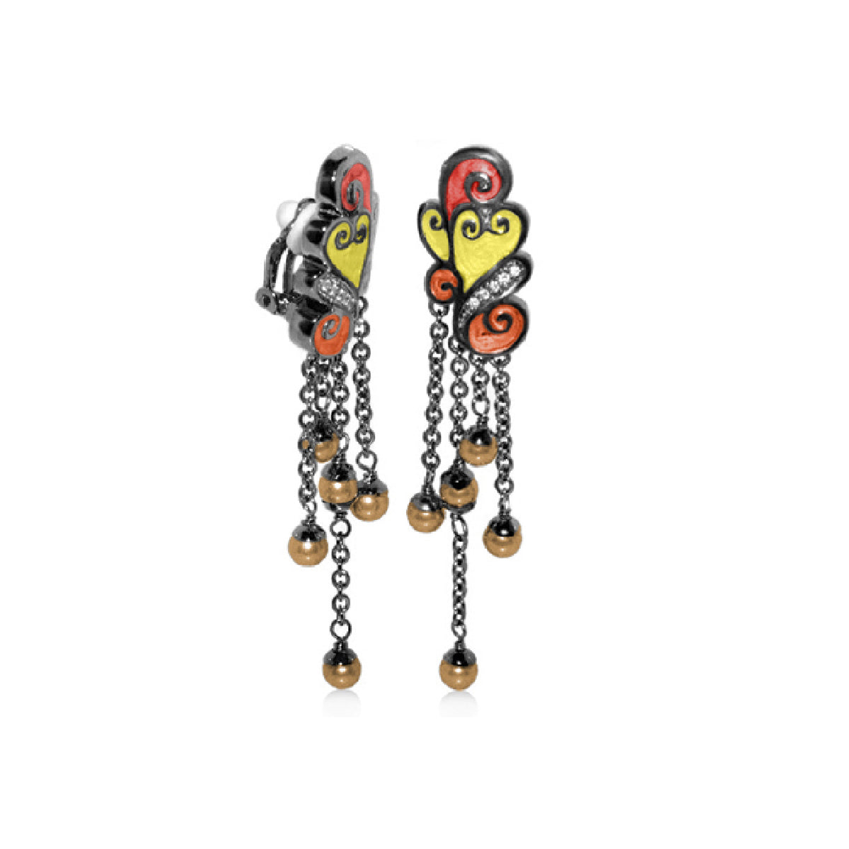 Pair of Lauren G Adams butterfly earrings with enamel wings and gunmetal hanging chains on Tampa Home & Garden Store