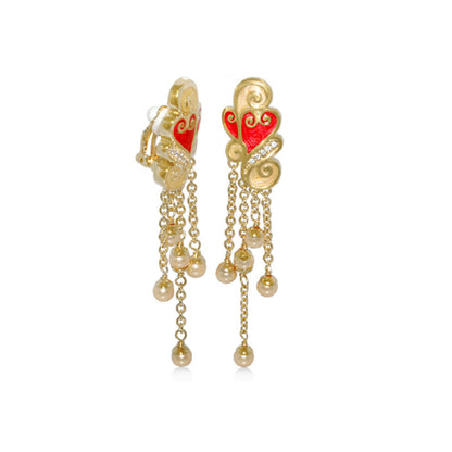 Lauren G Adams butterfly earrings, gold-tone with red hearts and pearl chains pair on Tampa Home & Garden Store
