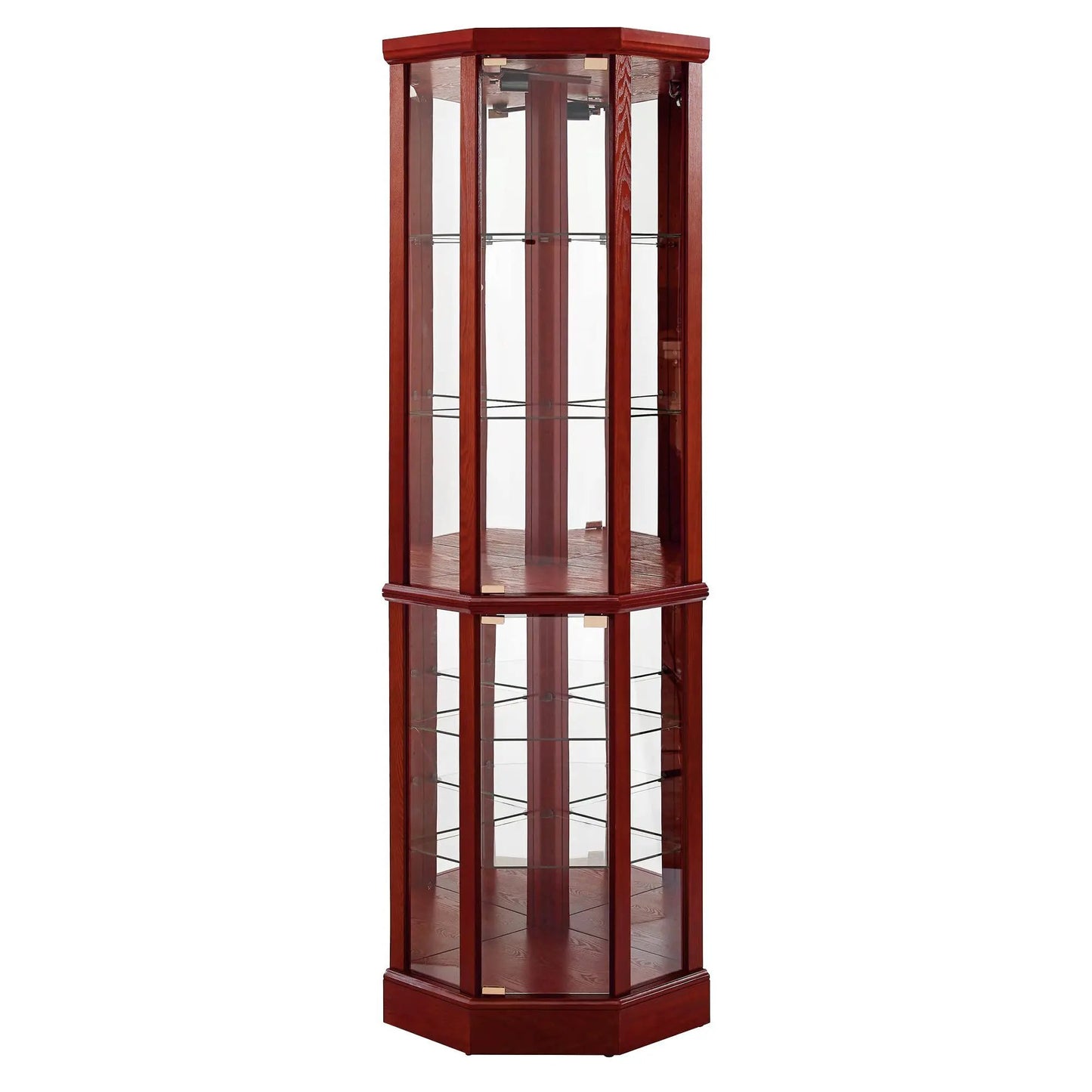 6-Shelf Lighted Corner Curio Cabinet with tempered glass shelves and mirror back on Tampa Home & Garden Store