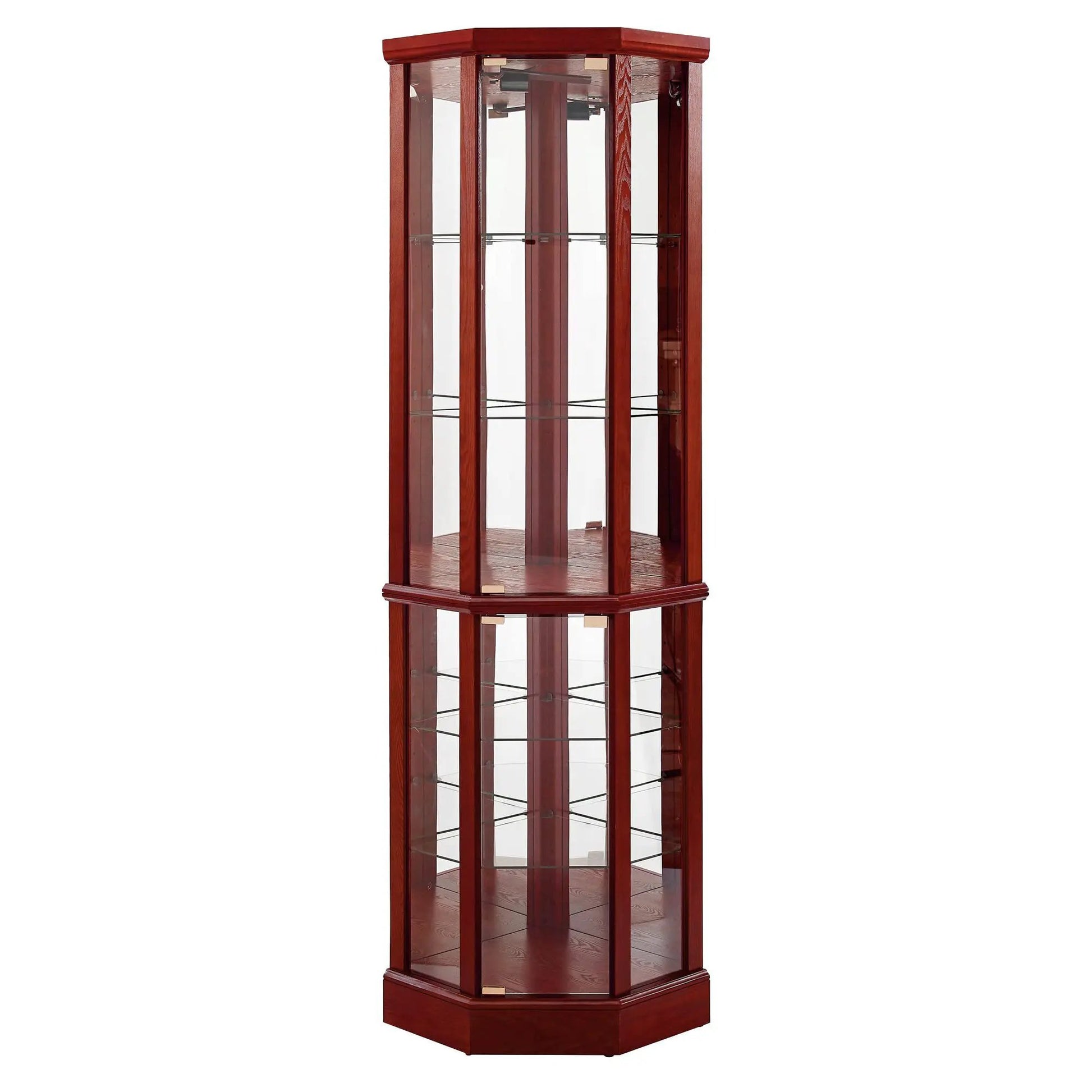 6-Shelf Lighted Corner Curio Cabinet with tempered glass shelves and mirror back on Tampa Home & Garden Store