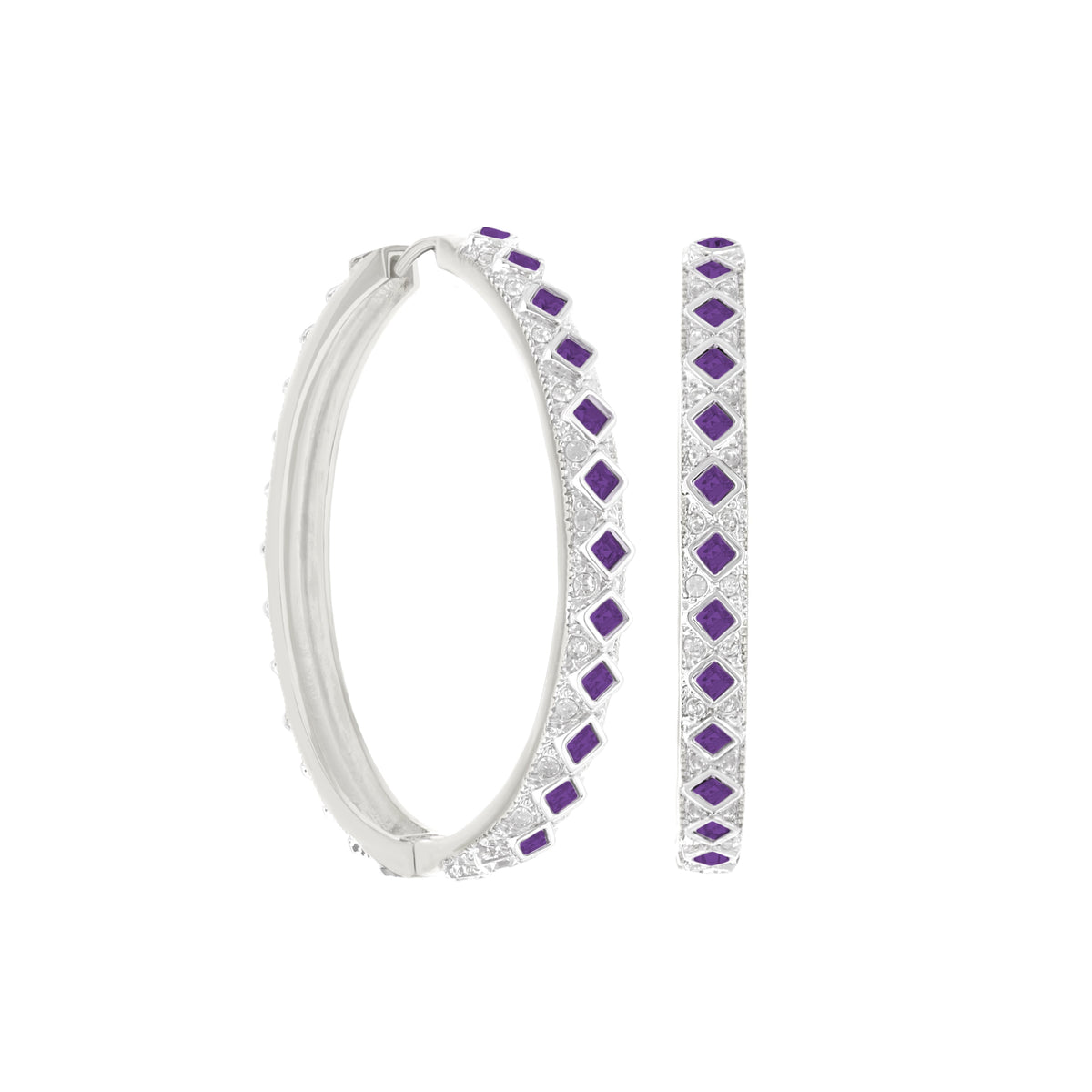 Crystal Hoop Earrings by Lauren G Adams; silver hoops with purple square gemstones on Tampa Home & Garden Store