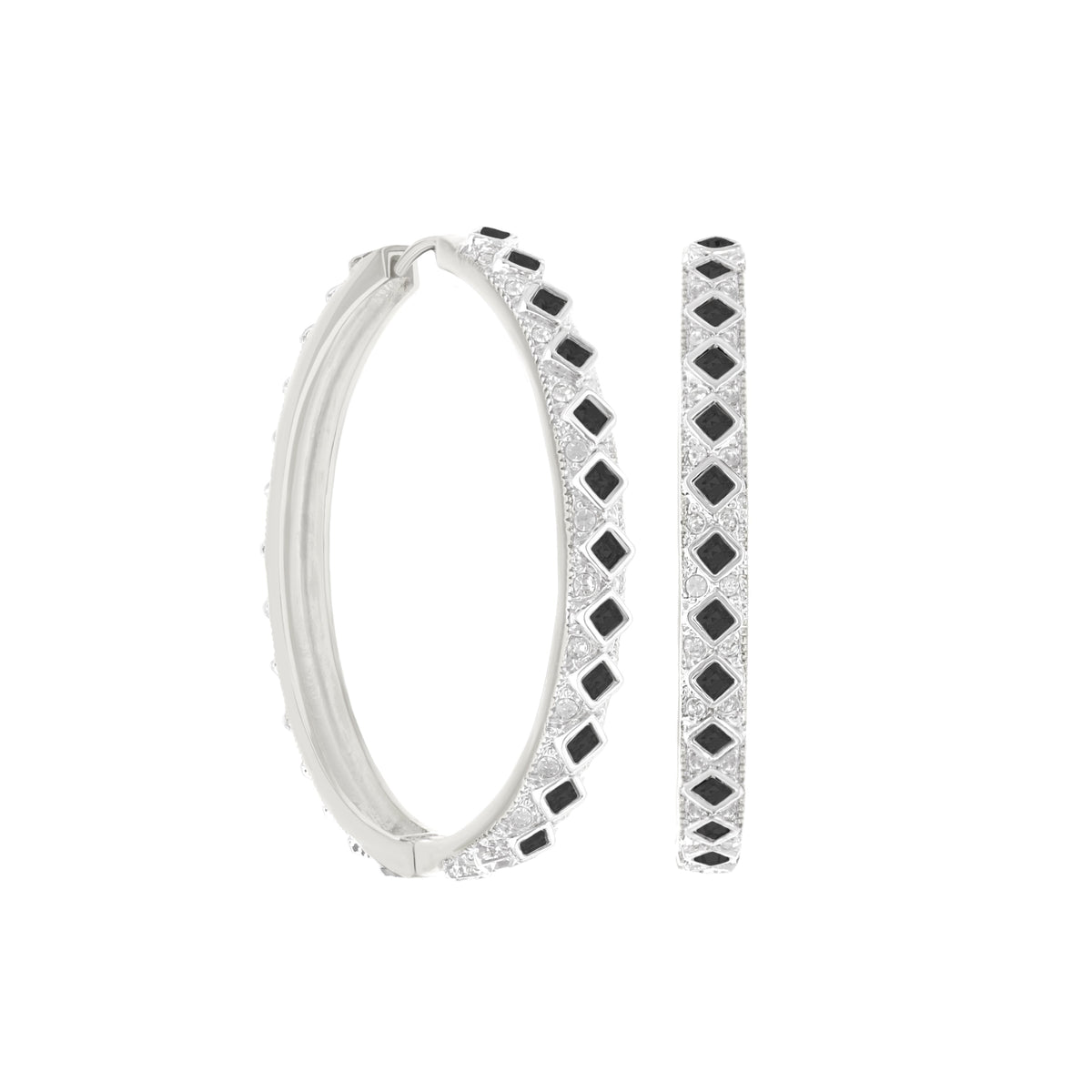 Crystal hoop earrings by Lauren G Adams; silver hoops with pavé crystals and black stones, 3pc on Tampa Home & Garden Store