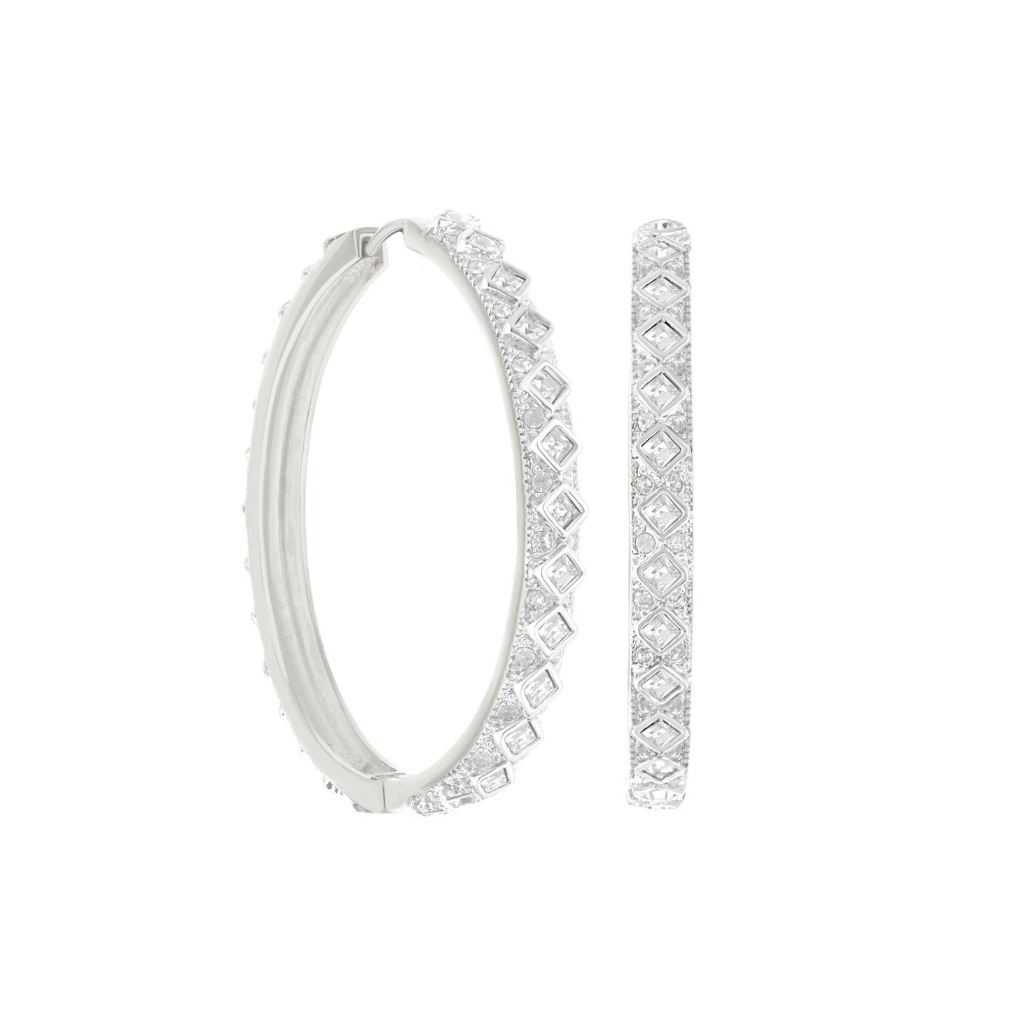 Crystal hoop earrings by Lauren G Adams in silver with pavé and square accents, 3-piece set on Tampa Home & Garden Store