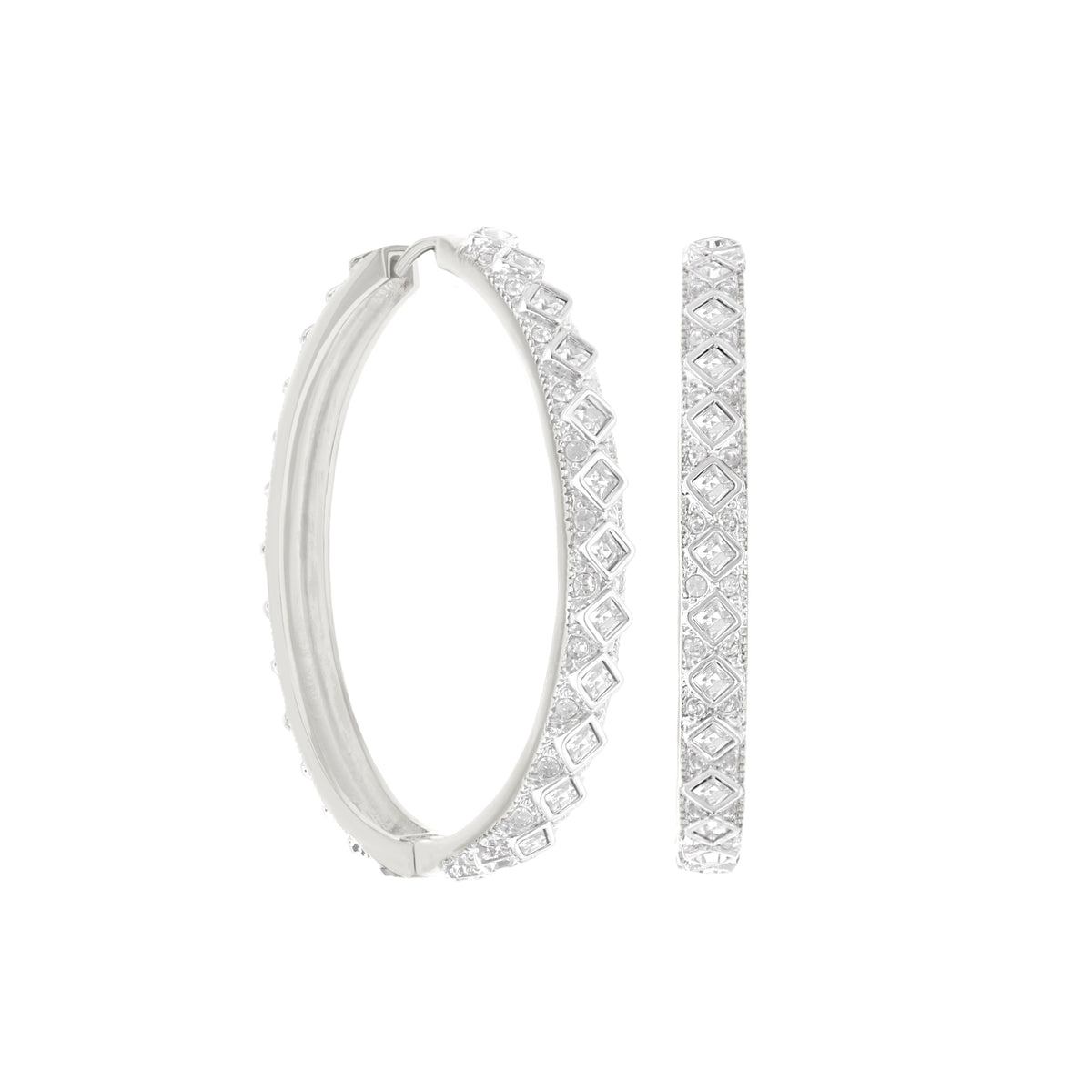 Crystal hoop earrings by Lauren G Adams in silver with pavé and square accents, 3-piece set on Tampa Home & Garden Store