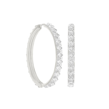 Crystal hoop earrings by Lauren G Adams in silver with pavé and square accents, 3-piece set on Tampa Home & Garden Store