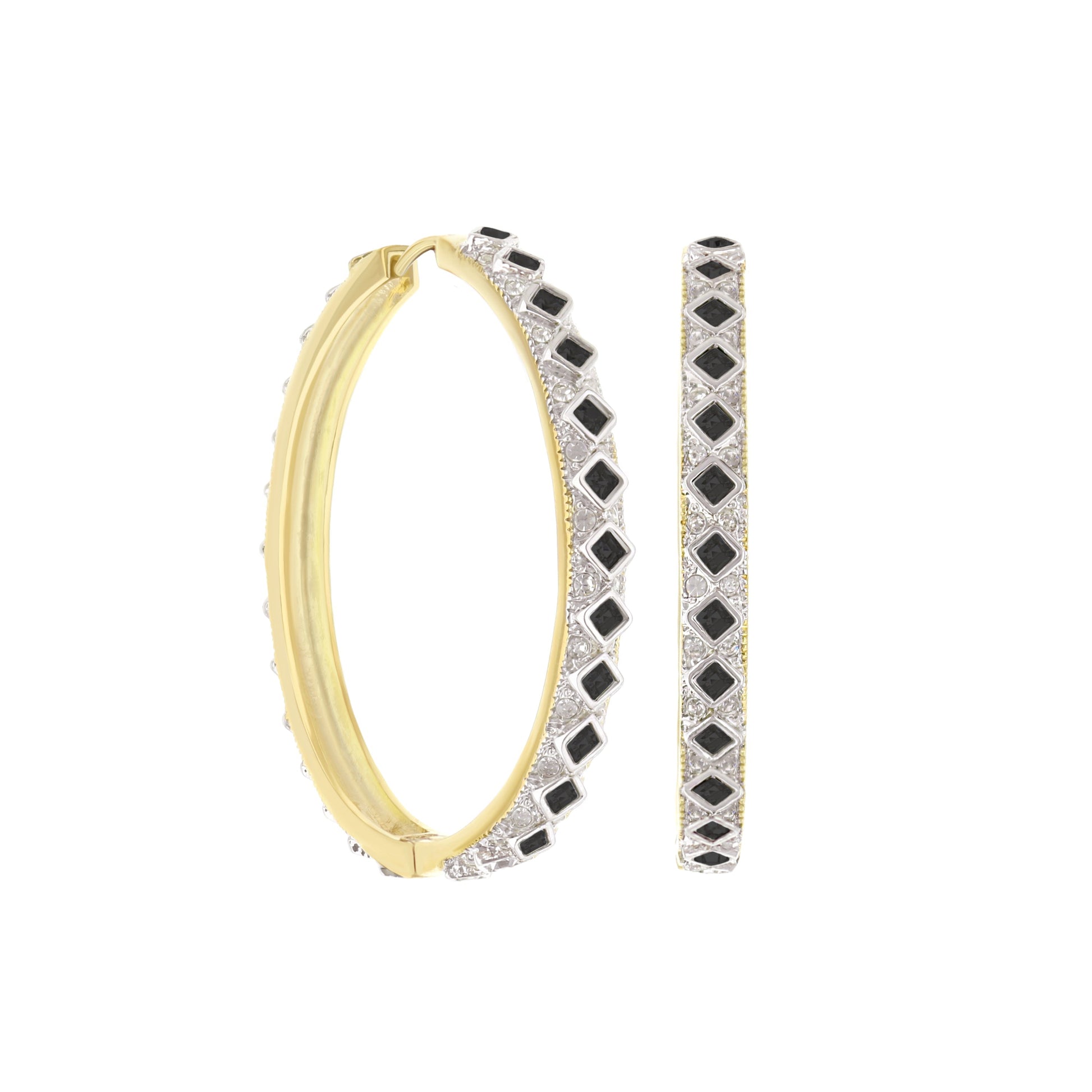 Crystal hoop earrings trio Lauren G Adams in gold and silver tones with black square stones on Tampa Home & Garden Store