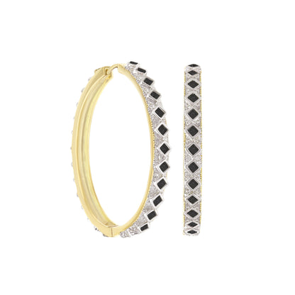 Crystal hoop earrings trio Lauren G Adams in gold and silver tones with black square stones on Tampa Home & Garden Store