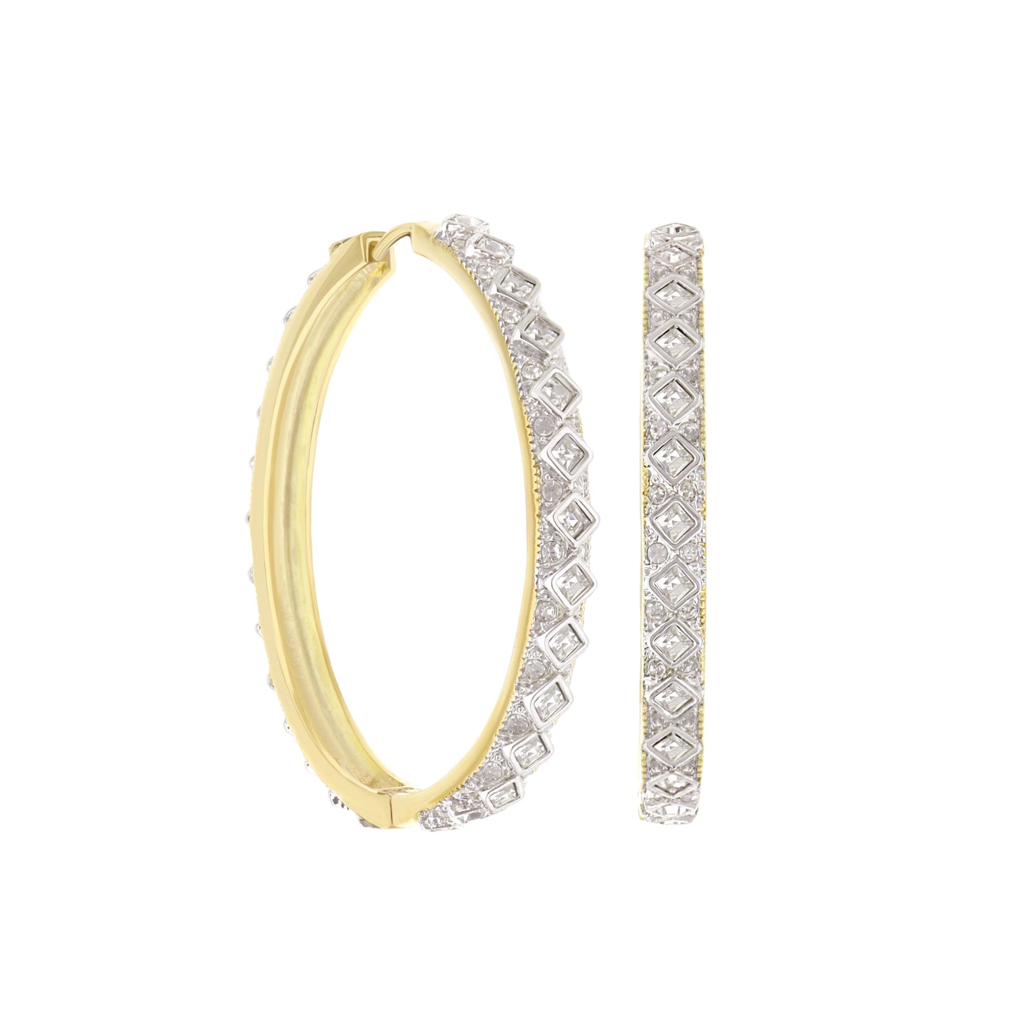 Crystal hoop earrings by Lauren G Adams with square crystals, gold and silver tones, set of 2 on Tampa Home & Garden Store