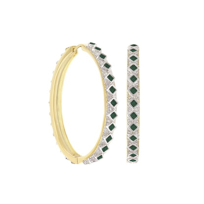 Crystal hoop earrings by Lauren G Adams with green square stones on gold and silver band on Tampa Home & Garden Store