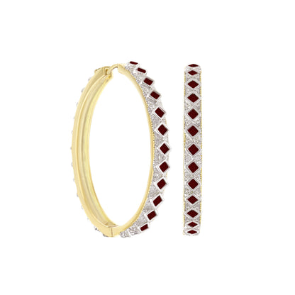 Crystal hoop earrings by Lauren G Adams, gold-tone and silver-tone hoops with red square stones on Tampa Home & Garden Store