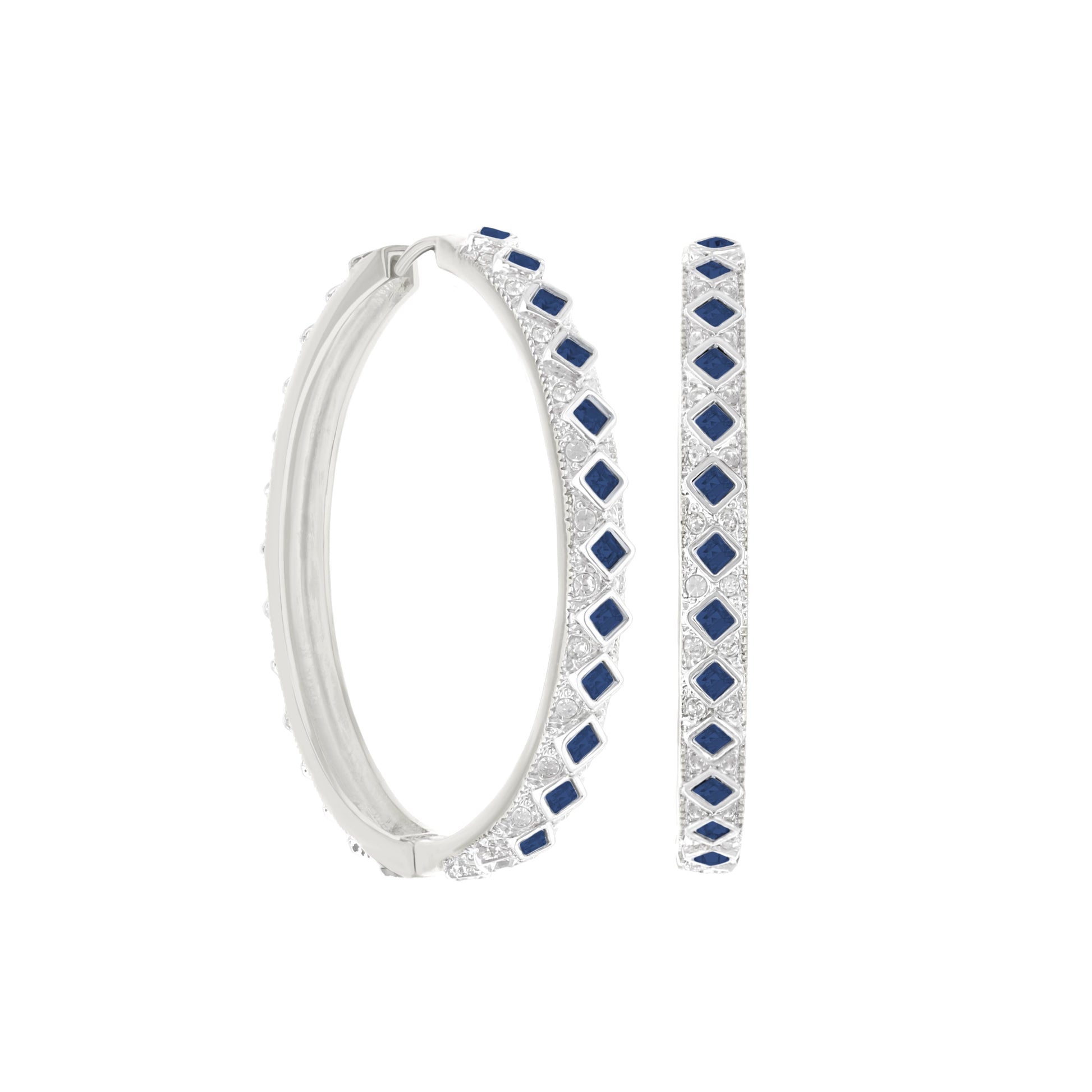 Lauren G Adams Crystal Hoop Earrings pair with blue square stones on silver pavé hoops on Tampa Home & Garden Store