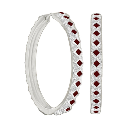 Crystal Hoop Earrings by Lauren G Adams, silver hoops with clear crystals and red inlays on Tampa Home & Garden Store