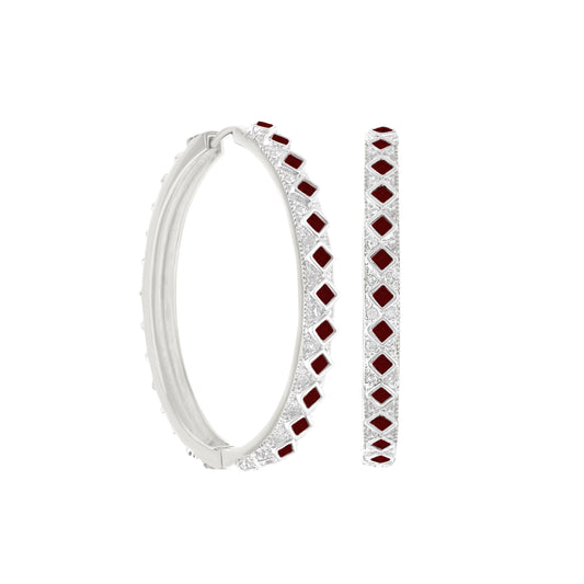 Crystal hoop earrings by Lauren G Adams with red square gemstones on pave silver hoops pair on Tampa Home & Garden Store