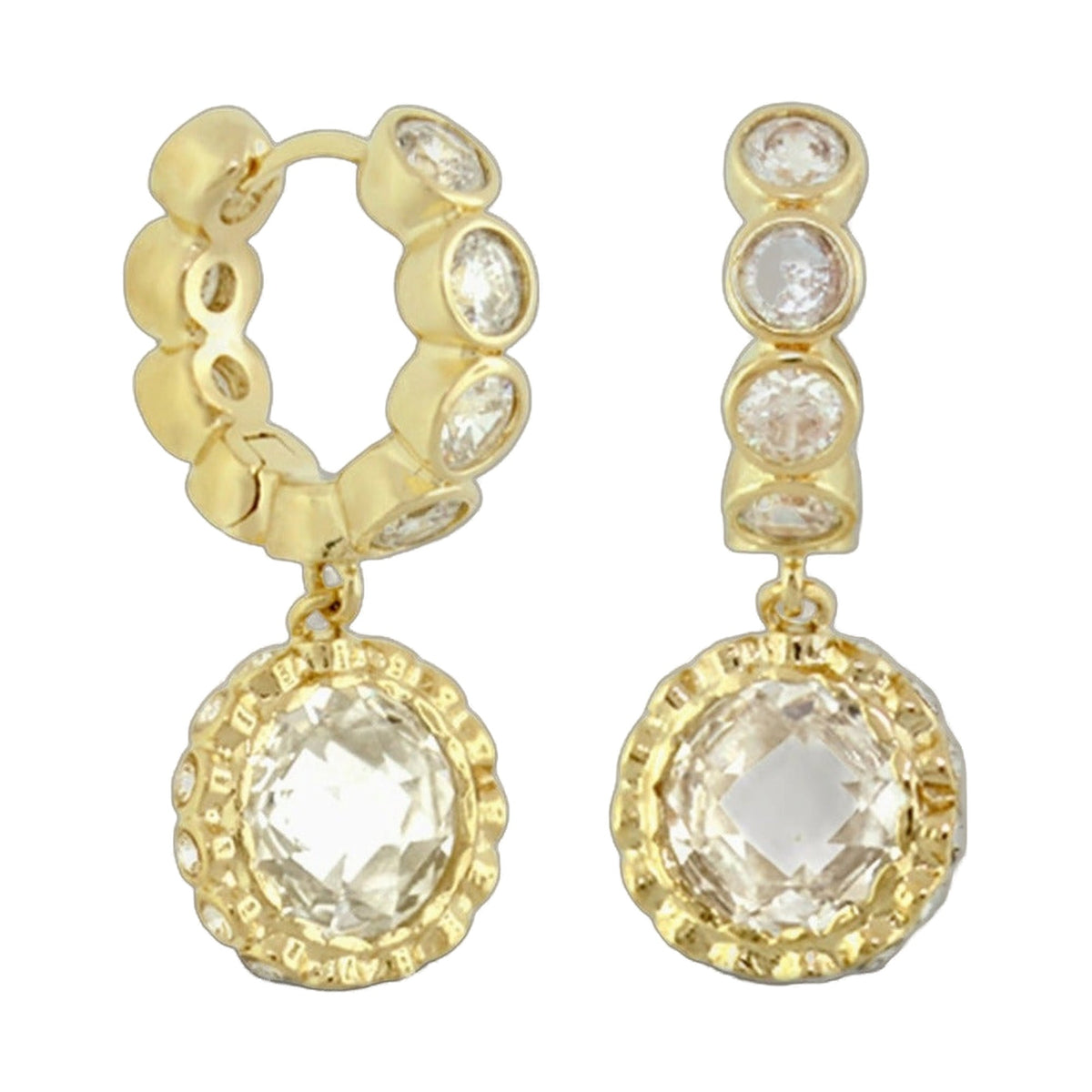 Classic Charm Round Earrings by Lauren G Adams, gold-tone hoops with crystal bezels and drops on Tampa Home & Garden Store