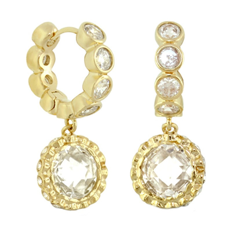 Lauren G Adams Classic Charm Round Earrings, goldtone clear crystals and drop pendant, pair on Tampa Home & Garden Store