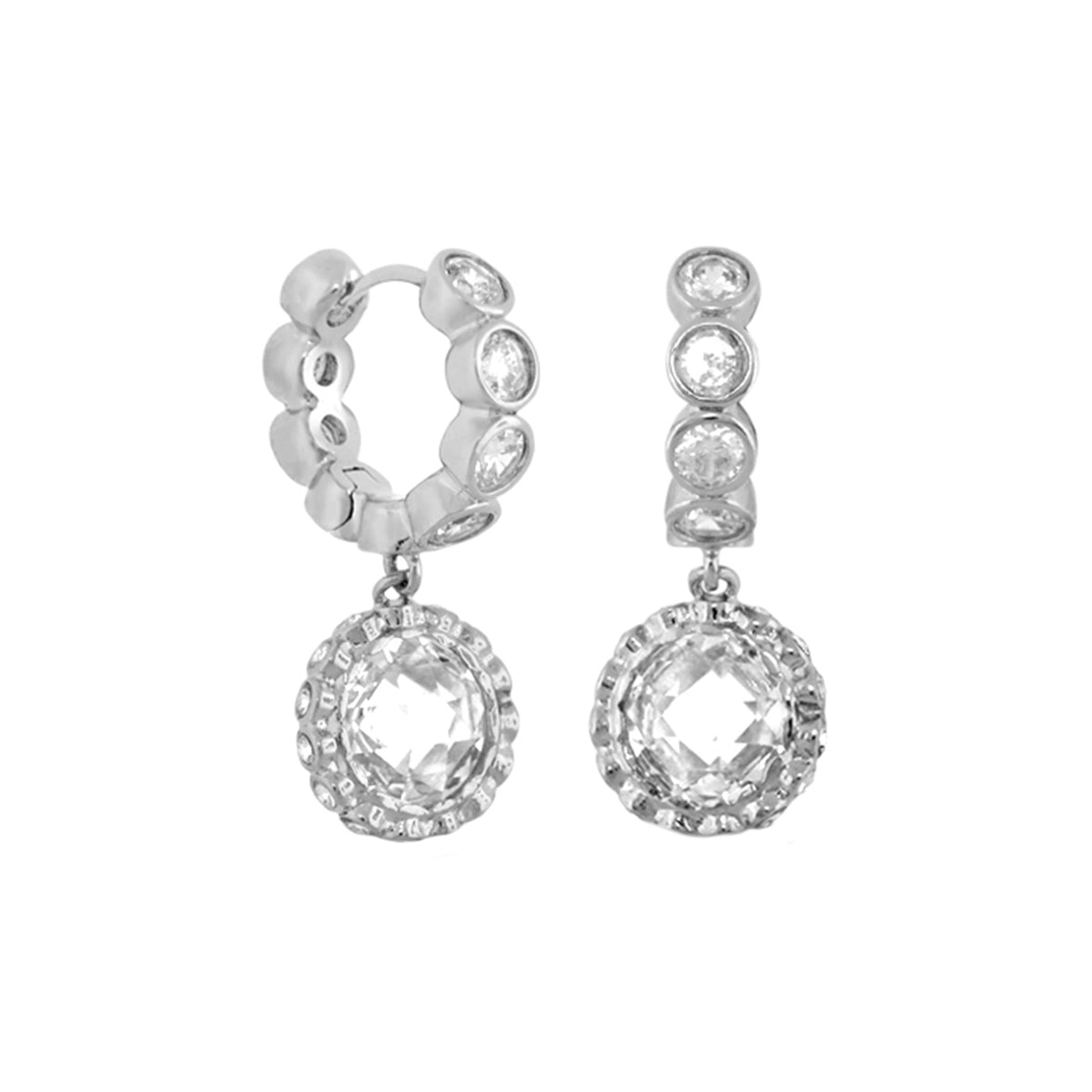 Classic Charm Round Earrings by Lauren G Adams, silver-tone earrings with clear stones, pair on Tampa Home & Garden Store