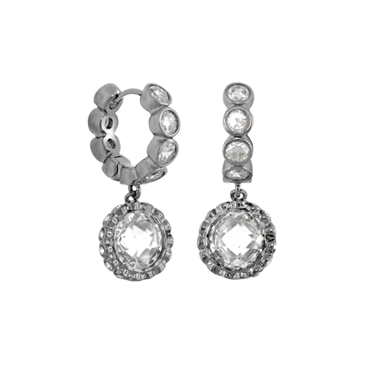 Lauren G Adams Classic Charm Round Earrings, silver-tone hoops with clear crystals pair on Tampa Home & Garden Store