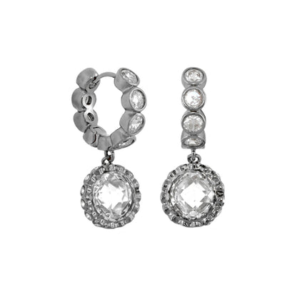 Lauren G Adams Classic Charm Round Earrings, silver-tone hoops with clear crystals pair on Tampa Home & Garden Store