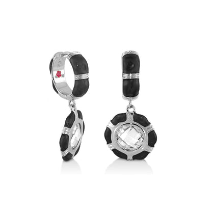 Prince Charming CZ Earrings, black enamel silver-tone hoops with CZ center, Lauren G Adams on Tampa Home & Garden Store