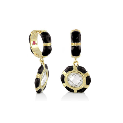 Prince Charming Cubic Zirconia Earrings by Lauren G Adams, gold hoops with black enamel on Tampa Home & Garden Store