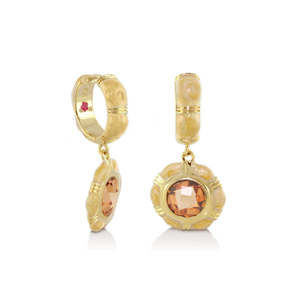 Prince Charming cubic zirconia earrings, gold-tone hoops with peach stones, Lauren G Adams pair on Tampa Home & Garden Store
