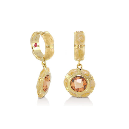 Prince Charming cubic zirconia earrings, gold-tone hoops with peach stones, Lauren G Adams pair on Tampa Home & Garden Store