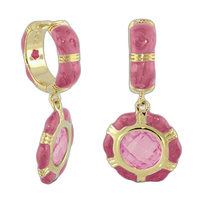 Prince Charming Cubic Zirconia Earrings pink enamel with gold-tone frames on Tampa Home & Garden Store