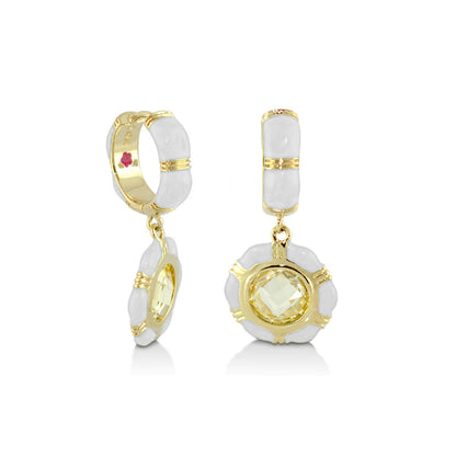 Prince Charming CZ Earrings pair by Lauren G Adams, white enamel and yellow stone in gold-tone on Tampa Home & Garden Store