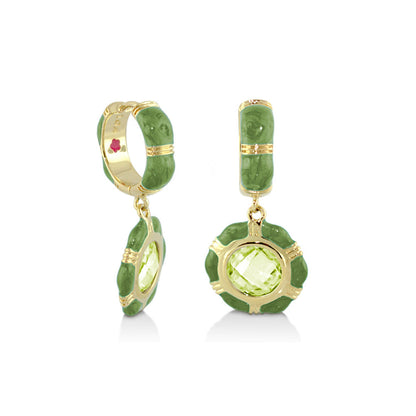 Prince Charming cubic zirconia earrings green & gold-tone drop hoops with green stone on Tampa Home & Garden Store