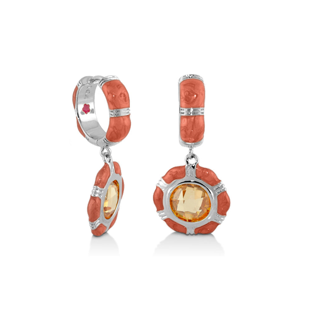Prince Charming Cubic Zirconia Earrings orange enamel hoops with yellow gemstone Lauren G Adams on Tampa Home & Garden Store