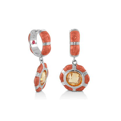 Prince Charming Cubic Zirconia Earrings orange enamel hoops with yellow gemstone Lauren G Adams on Tampa Home & Garden Store