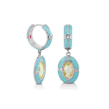 Prince Charming Earrings enamel turquoise oval drop with yellow gemstone Lauren G Adams on Tampa Home & Garden Store