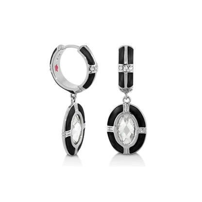 Prince Charming Dangle Earrings by Lauren G Adams, enamel black oval drops with crystals on Tampa Home & Garden Store