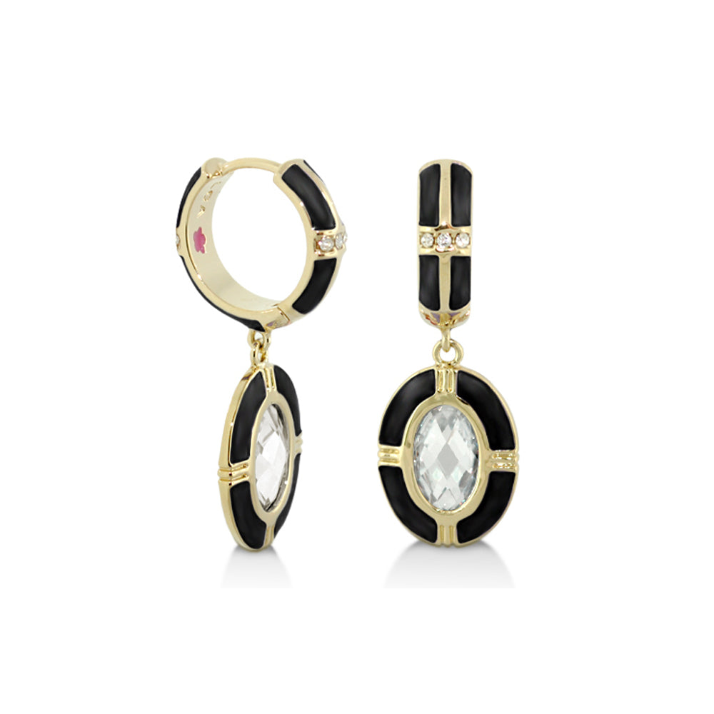 Prince Charming Earrings enamel-framed oval drops in black enamel with crystal accents on Tampa Home & Garden Store
