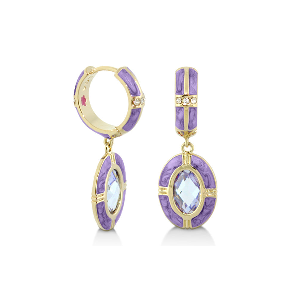 Prince Charming Earrings by Lauren G Adams — enamel-framed oval drop, purple gold crystal, pair on Tampa Home & Garden Store