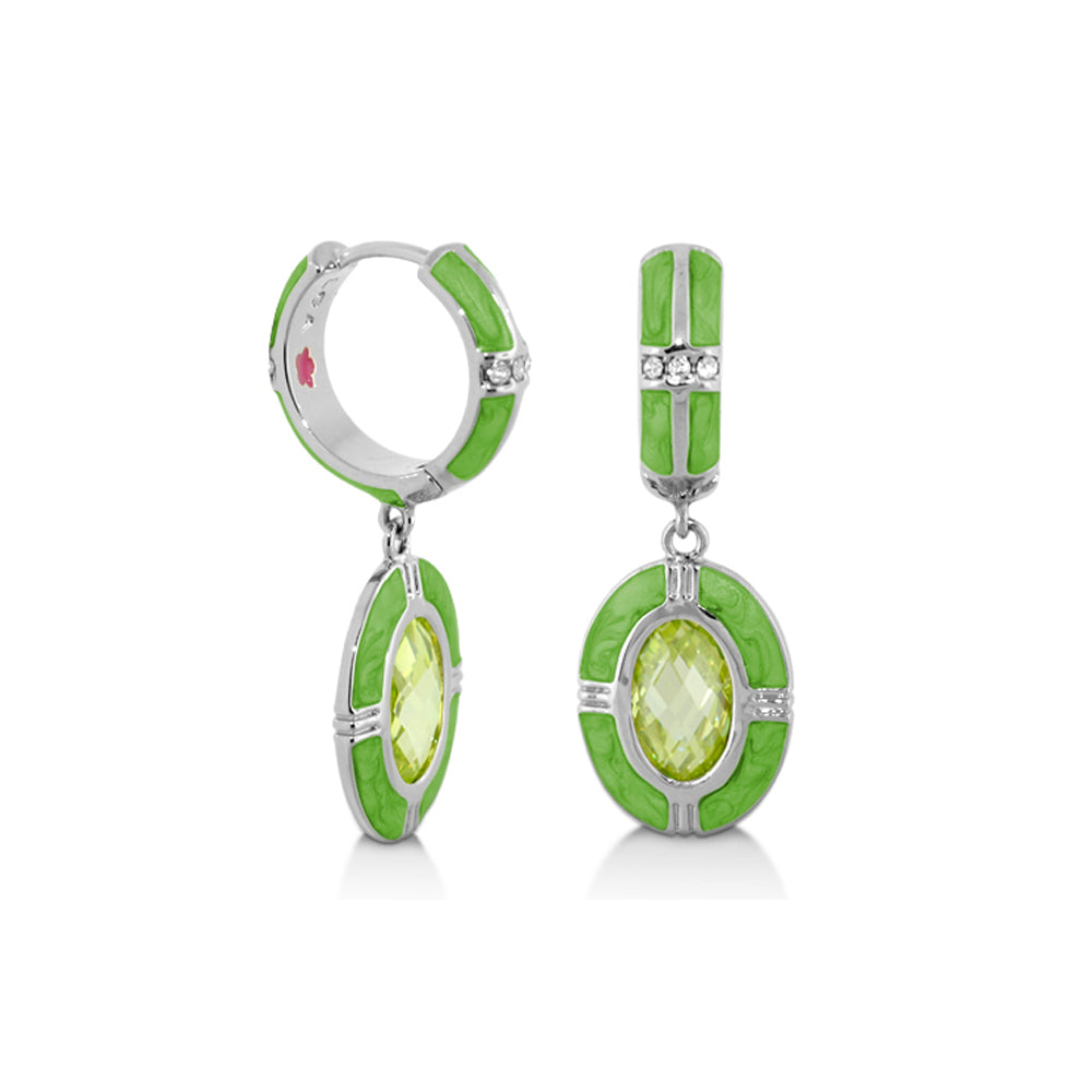 Lauren G Adams Prince Charming Earrings - pair of enamel-green oval drop with pale crystal on Tampa Home & Garden Store