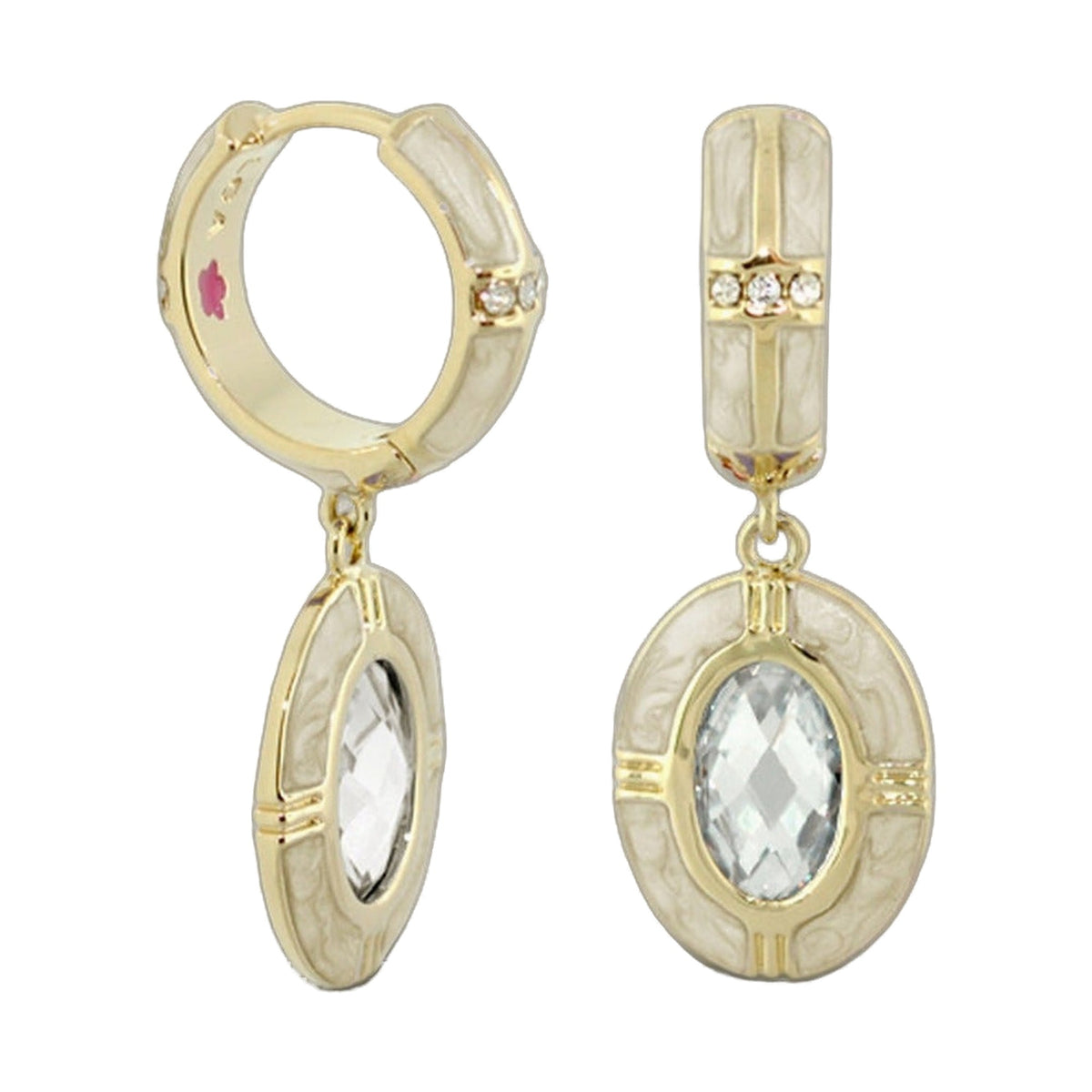 Prince Charming enamel-framed oval drop earrings by Lauren G Adams gold-tone with clear crystals on Tampa Home & Garden Store