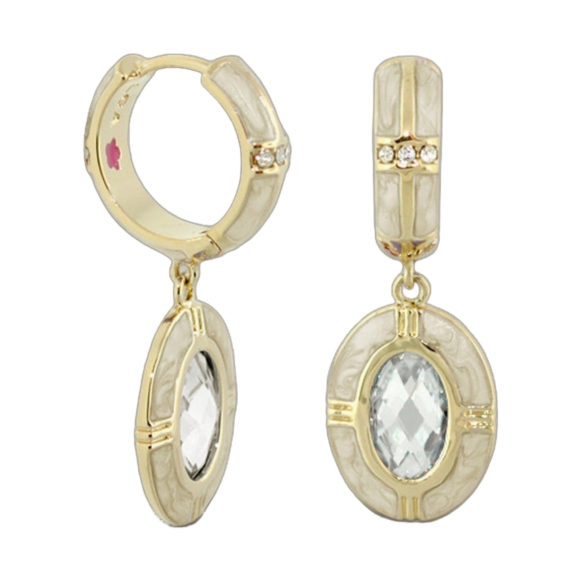 Prince Charming enamel-framed oval drop earrings by Lauren G Adams gold-tone with clear crystals on Tampa Home & Garden Store