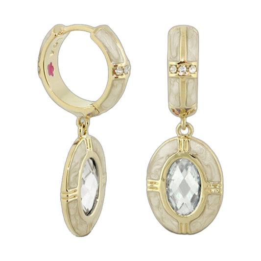 Prince Charming enamel-framed oval drop earrings by Lauren G Adams gold-tone with clear crystals on Tampa Home & Garden Store