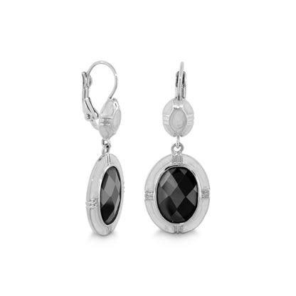 Prince Charming Earrings - Enamel-framed oval leverback, black faceted stones by Lauren G Adams on Tampa Home & Garden Store