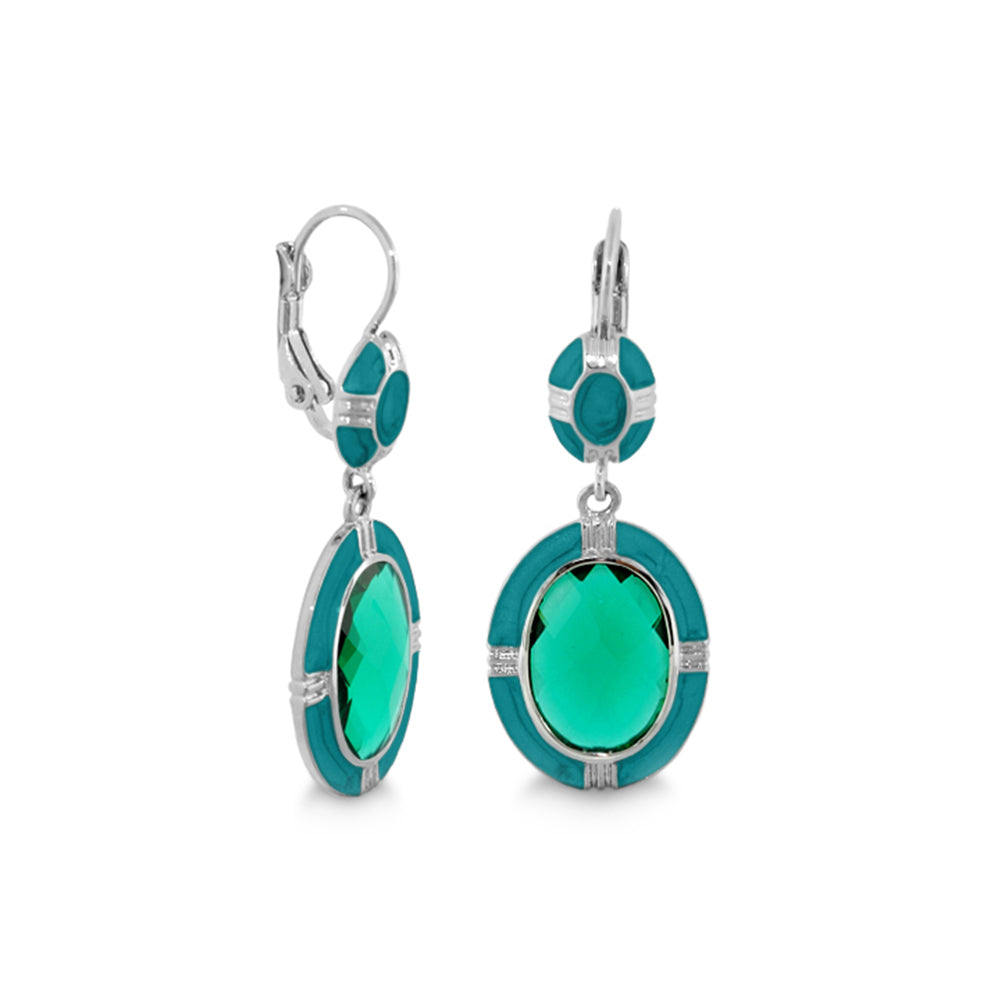 Prince Charming Earrings by Lauren G Adams, turquoise enamel oval leverback pair on Tampa Home & Garden Store