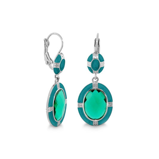 Prince Charming Earrings by Lauren G Adams, turquoise enamel oval leverback pair on Tampa Home & Garden Store