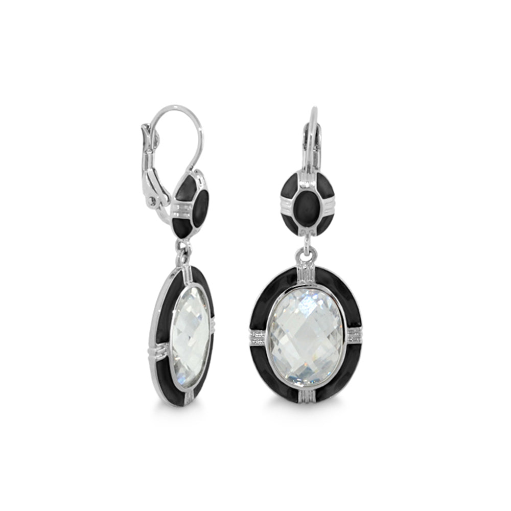 Prince Charming Earrings by Lauren G Adams pair of enamel-framed oval leverbacks with clear faceted stones on Tampa Home & Garden Store