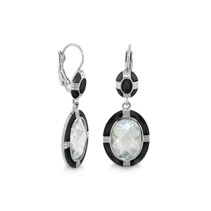 Prince Charming Earrings by Lauren G Adams pair of enamel-framed oval leverbacks with clear faceted stones on Tampa Home & Garden Store