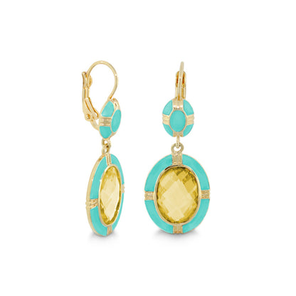 Prince Charming earrings by Lauren G Adams — turquoise oval, yellow gemstone, leverback pair on Tampa Home & Garden Store