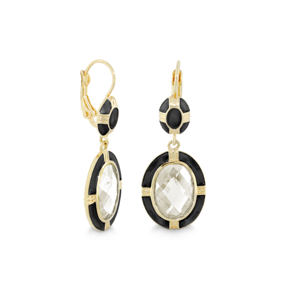 Prince Charming Earrings pair by Lauren G Adams — enamel-framed leverbacks with black enamel on Tampa Home & Garden Store