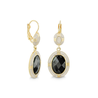 Prince Charming Earrings enamel-framed oval black onyx stones, gold-tone leverback, Lauren G Adams on Tampa Home & Garden Store