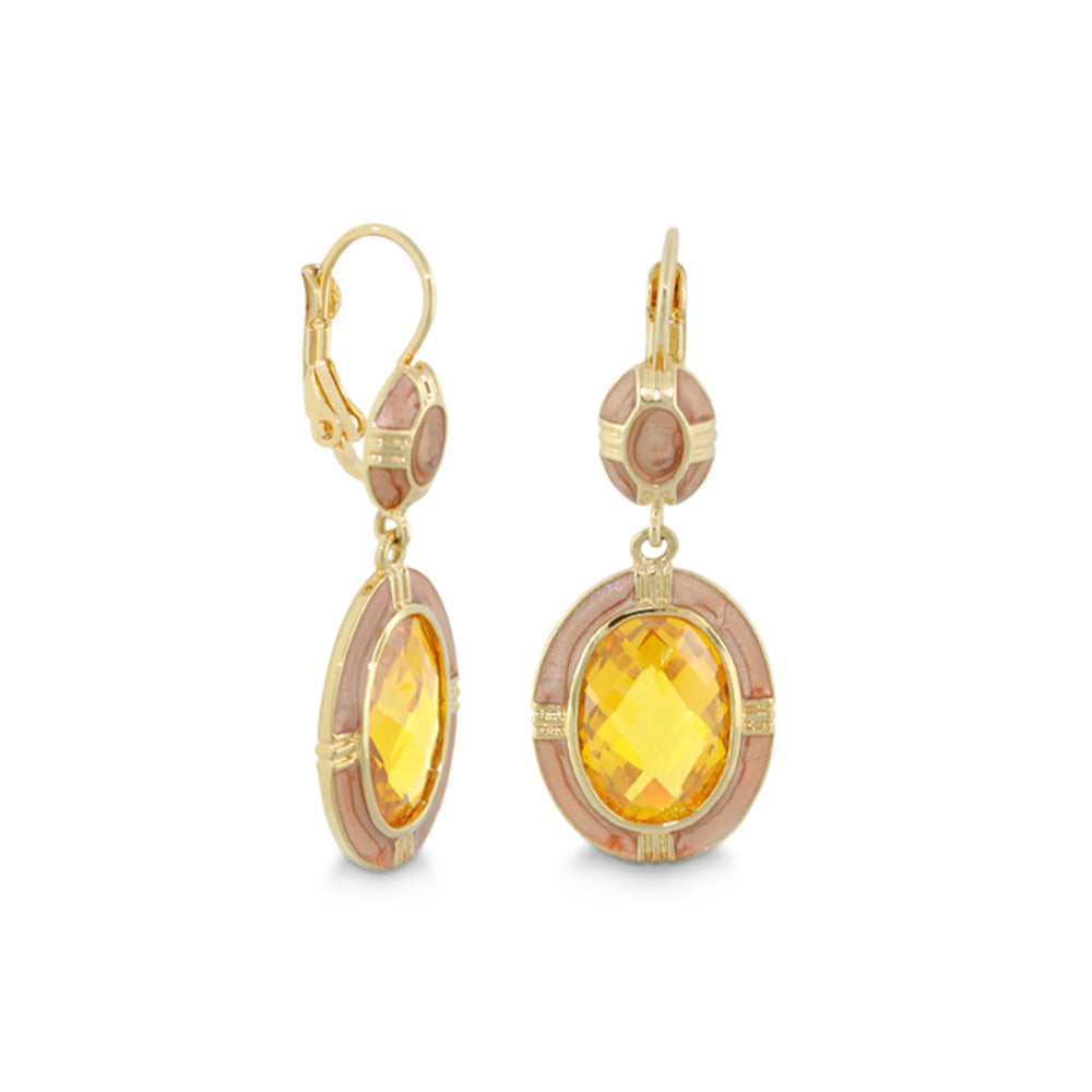 Prince Charming Earrings Lauren G Adams enamel-framed leverback pink-enamel yellow gem on Tampa Home & Garden Store