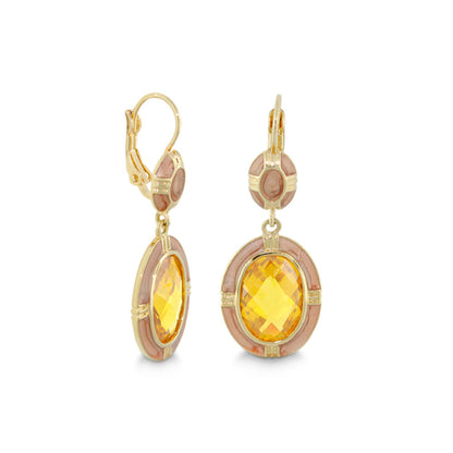 Prince Charming Earrings Lauren G Adams enamel-framed leverback pink-enamel yellow gem on Tampa Home & Garden Store